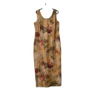 VTG Virgo II Grunge Dark Romantic Floral Crinkle Sleeveless Maxi Dress Womens 12